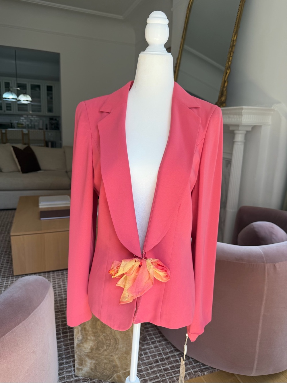 Coral Pink Tailored Women's Blazer with Bow Accent